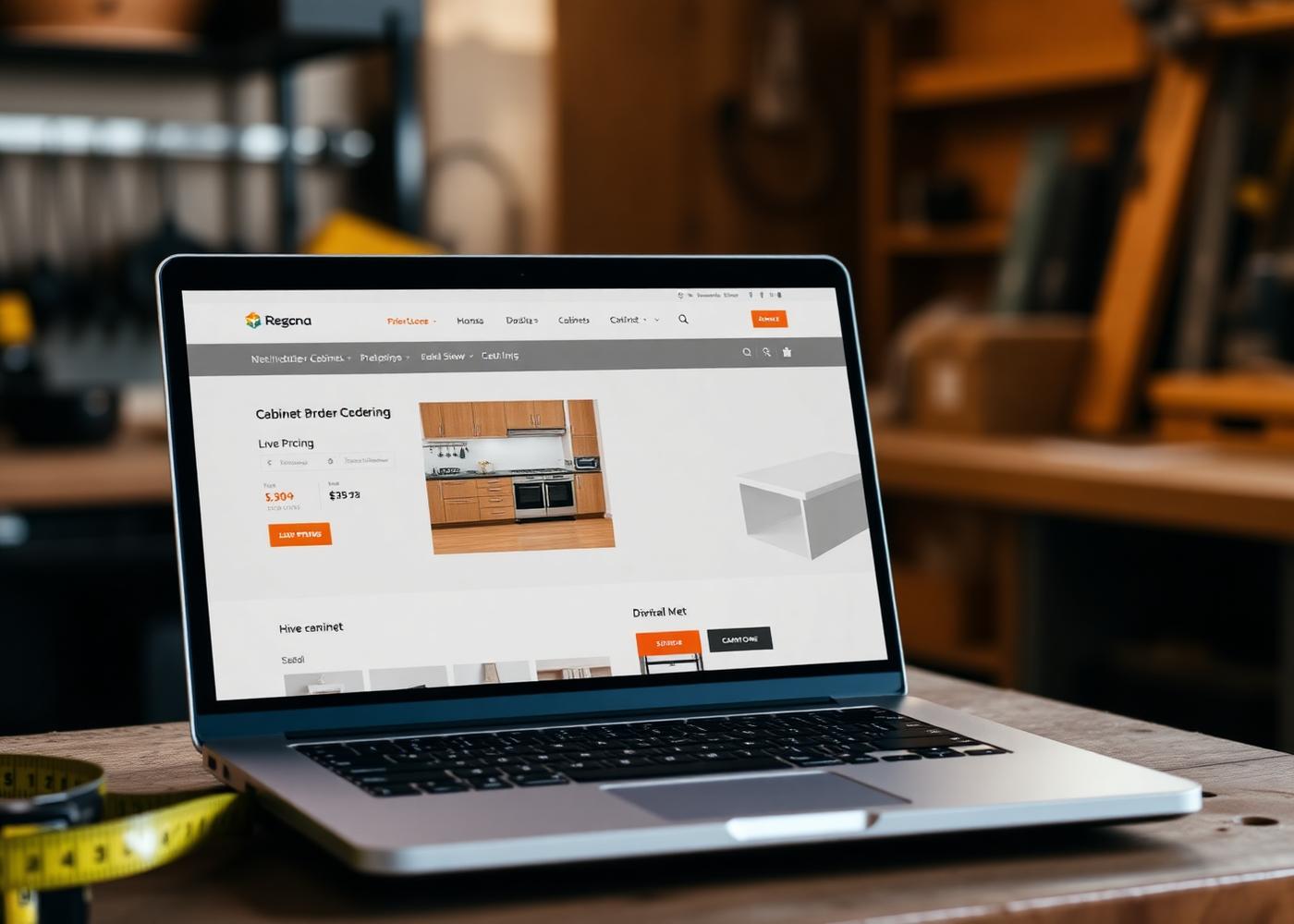 Online cabinet ordering portal with live pricing on a laptop